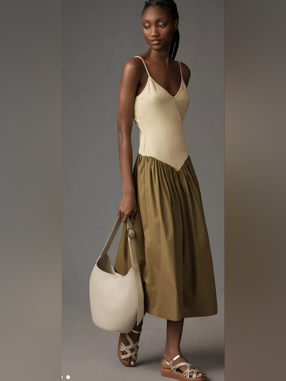 Maeve Sleeveless Ribbed Poplin Twofer Midi Dress Size M Corset Drop Waist Boho